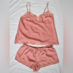 Victoria Secret Dusty Rose Satin Lace Cami and Shorts Lingerie Set